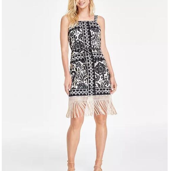 Tahari ASL Dresses & Skirts - Womens Tahari ASL Border Print Fringe Sheath Dress Size 4